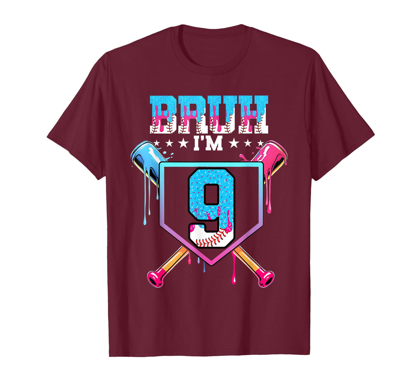 Bruh 9th Birthday Boy Baseball Ice Cream Drip 9 Year Old Boy T-Shirt