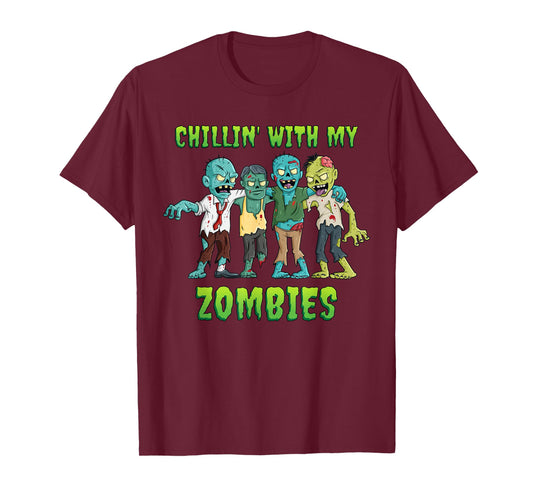 Chillin With My Zombies Halloween Boys Kids Funny T-Shirt