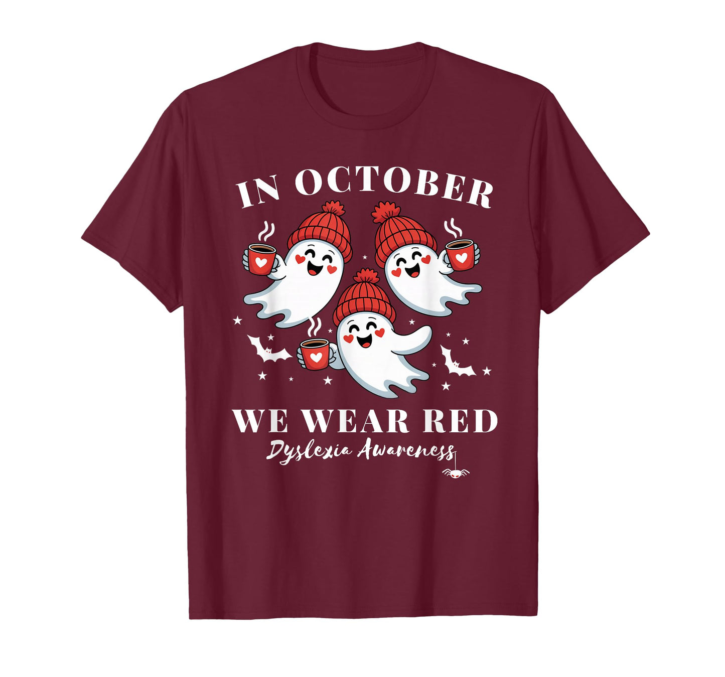 in October we wear red Dyslexia Awareness Halloween Ghost T-Shirt