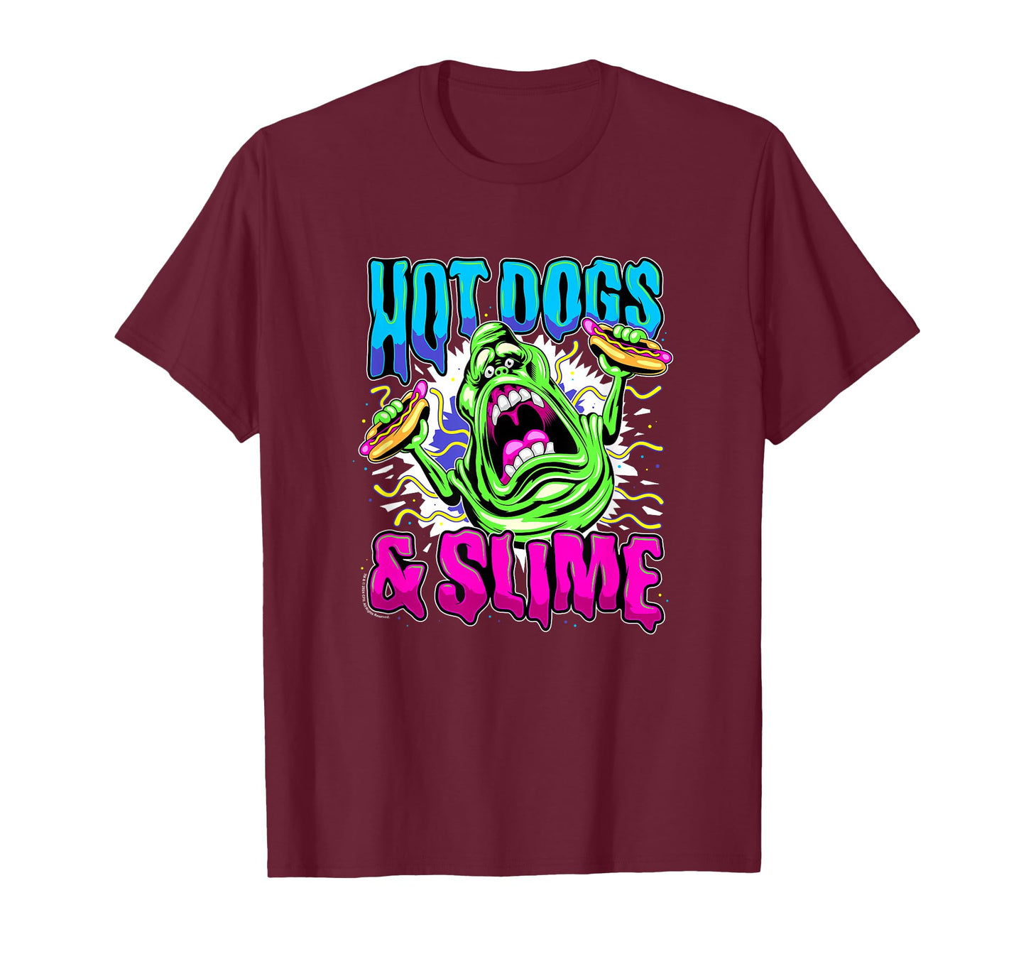 Ghostbusters Vintage Slimer Retro Hot Dogs & Slime Logo T-Shirt