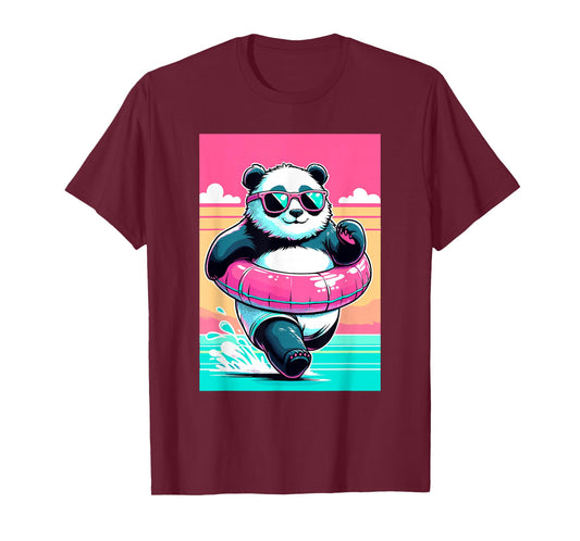 Summer Beach Pool Panda Bear Pink Men Women Kids Funny Panda T-Shirt