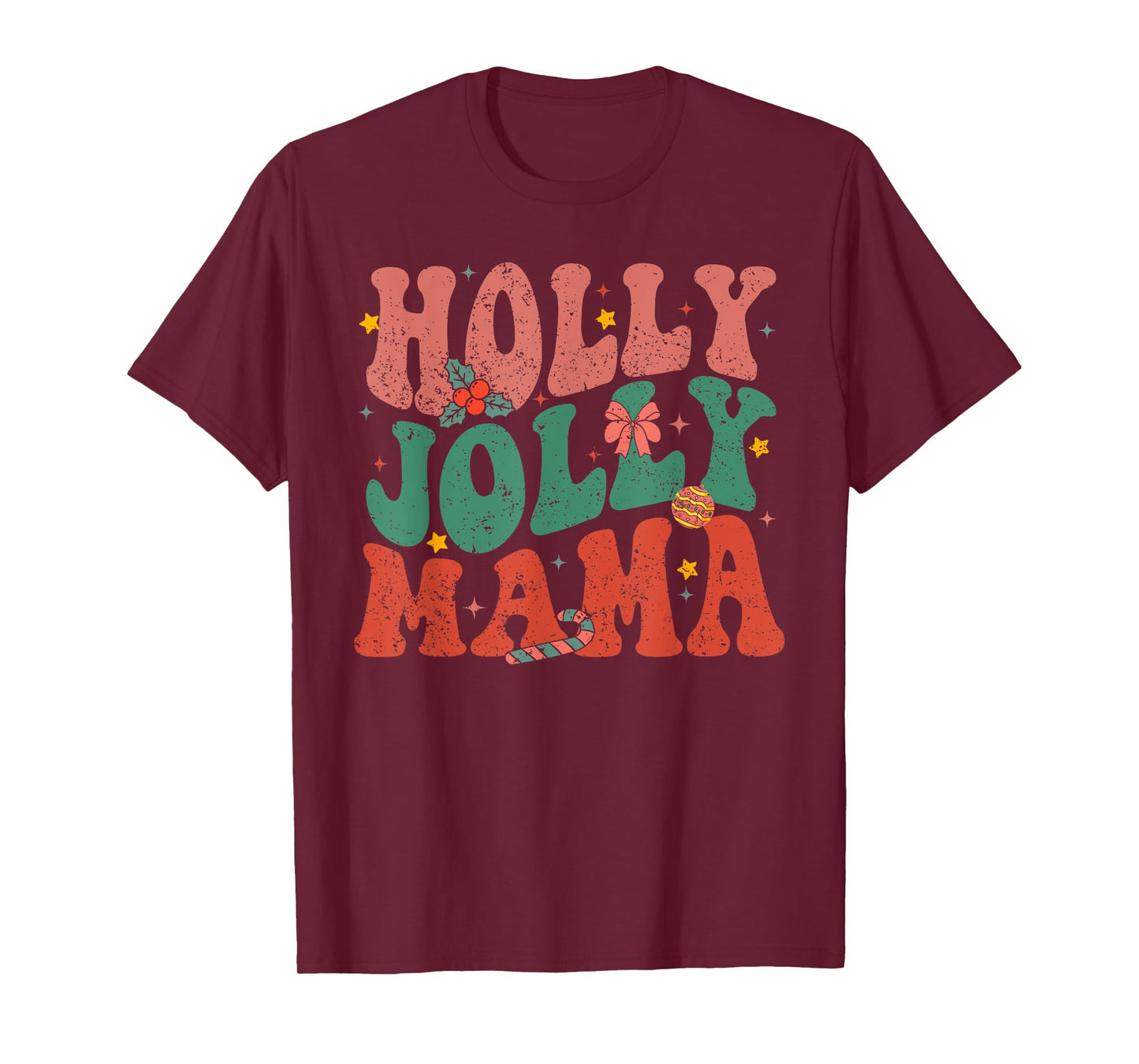 Retro Holly Christmas Jolly Mama, Merry Christmas Holiday T-Shirt