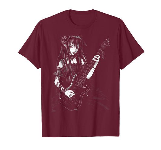 Anime Goth Girl Playing Manga Guitar Gothic Rock T-Shirt