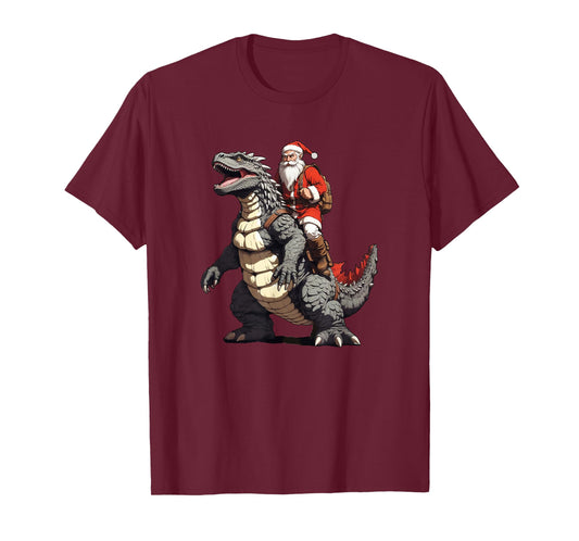 Santa Riding The Japanese Monster Kaiju for Christmas T-Shirt