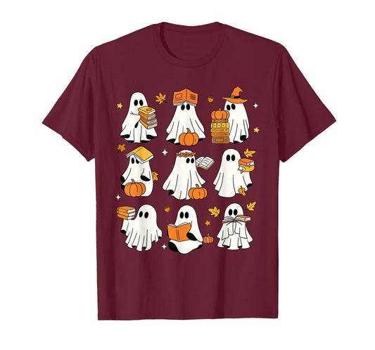 Funny Ghost Book Reading Halloween Books Lover Teacher Kids T-Shirt