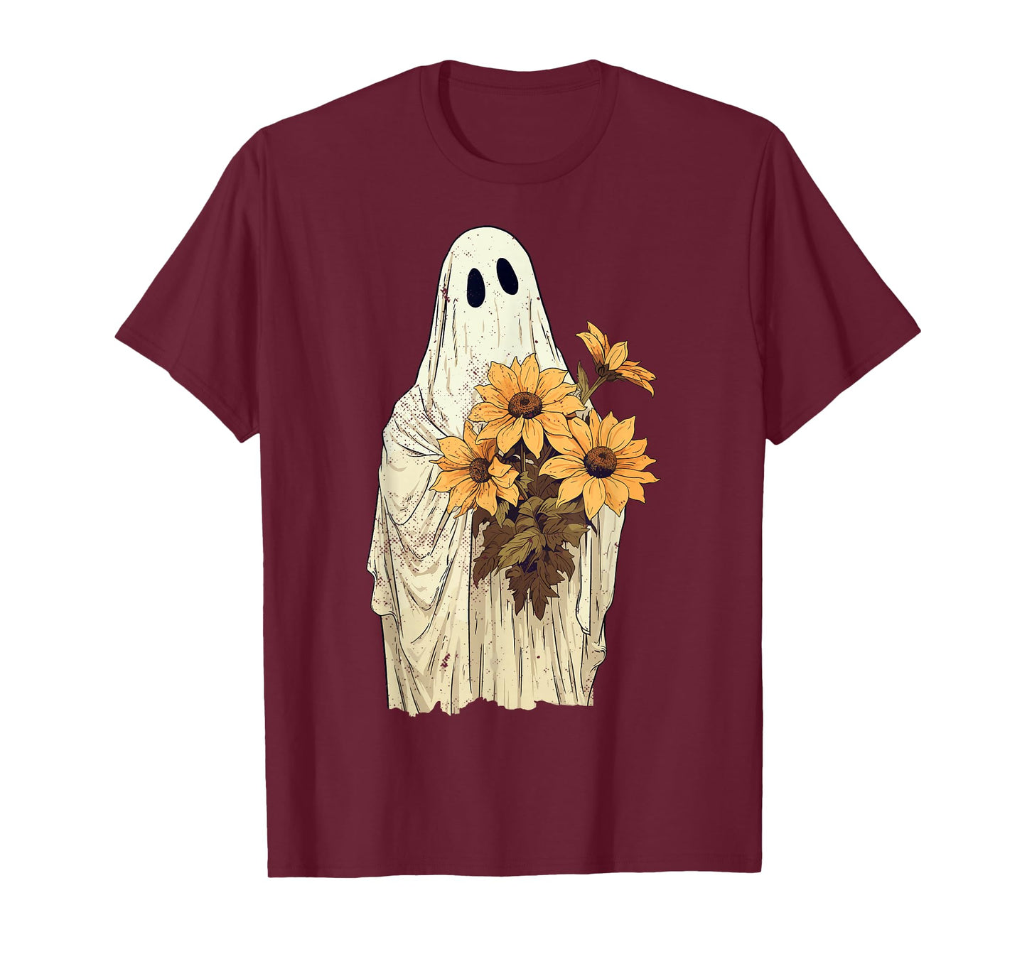 Vintage Floral Ghost Sunflowers Spooky Halloween Graphic T-Shirt