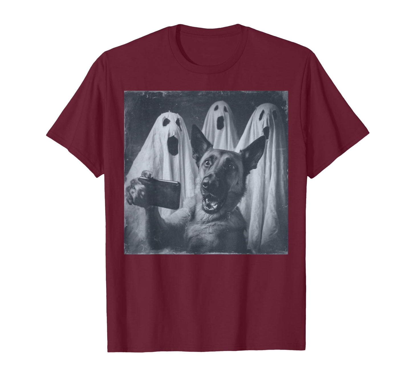 Funny Belgian Malinois Selfie Halloween Ghost Retro T-Shirt