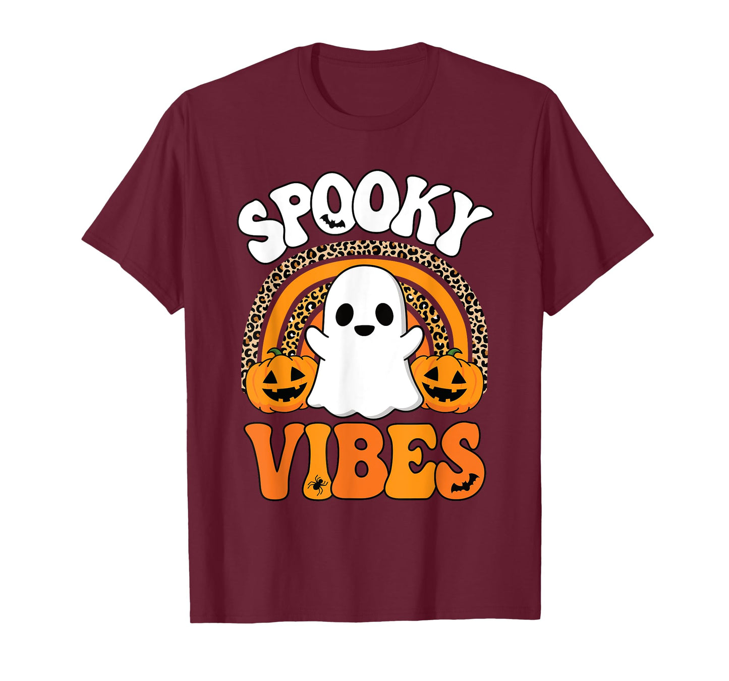 Spooky Vibes Ghost Pumpkin Halloween Rainbow Men Women Kids T-Shirt