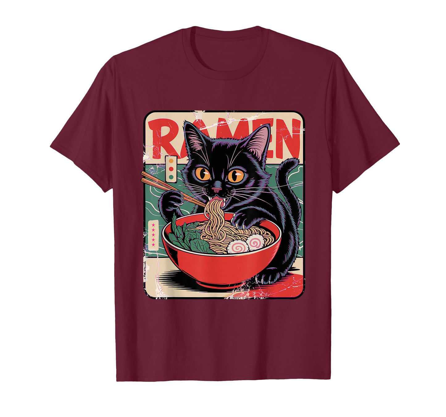 Cat Ramen Anime Design For Women Men Kids Adults Funny Cat T-Shirt