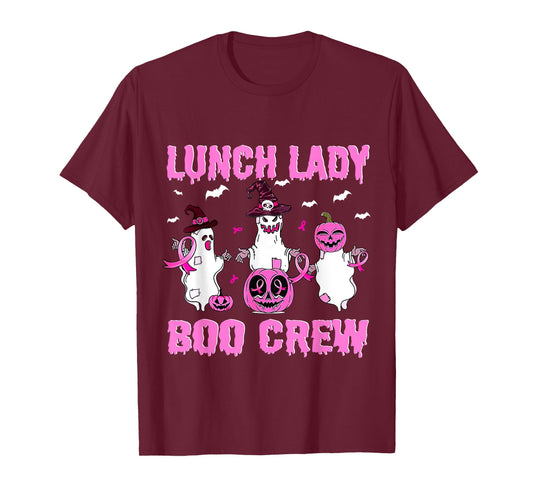 Lunch Lady Boo Crew Pumpkin Pink Breast Cancer Halloween T-Shirt