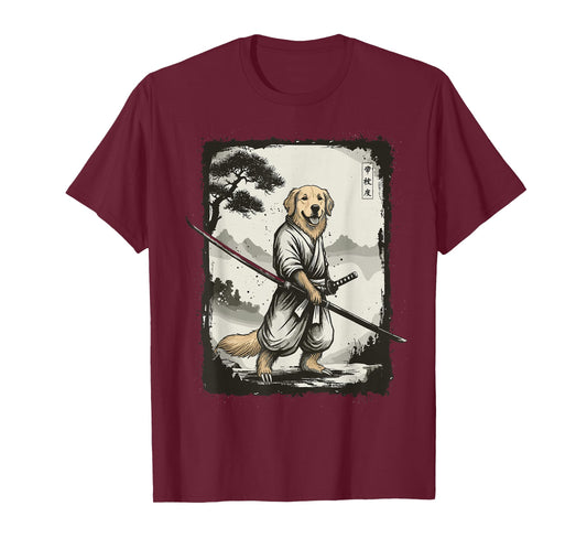 Samurai Dog Japanese Shirts for Men Warrior Vintage T-Shirt
