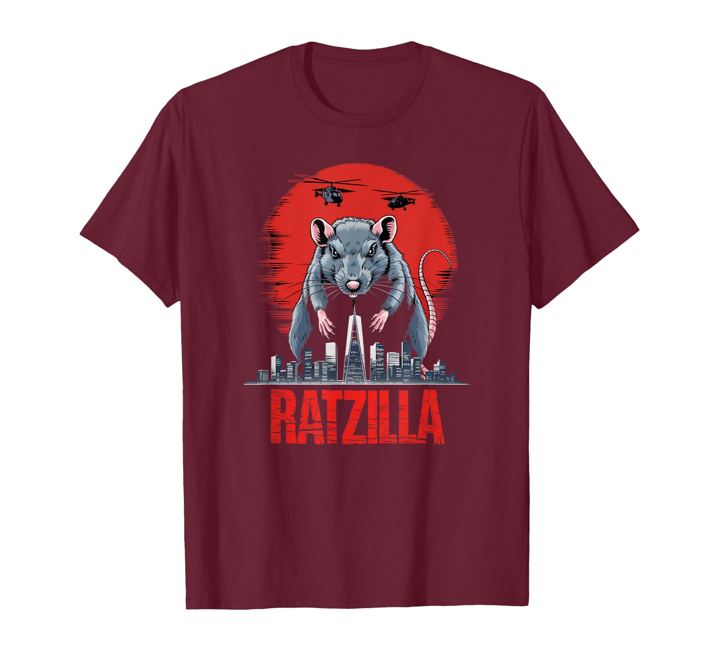Ratzilla Giant Rat Monster City Attack Helicopters Humorous T-Shirt
