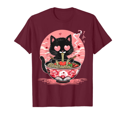 Kawaii Cat Ramen Anime Noodles Lover Japanese Aesthetic T-Shirt