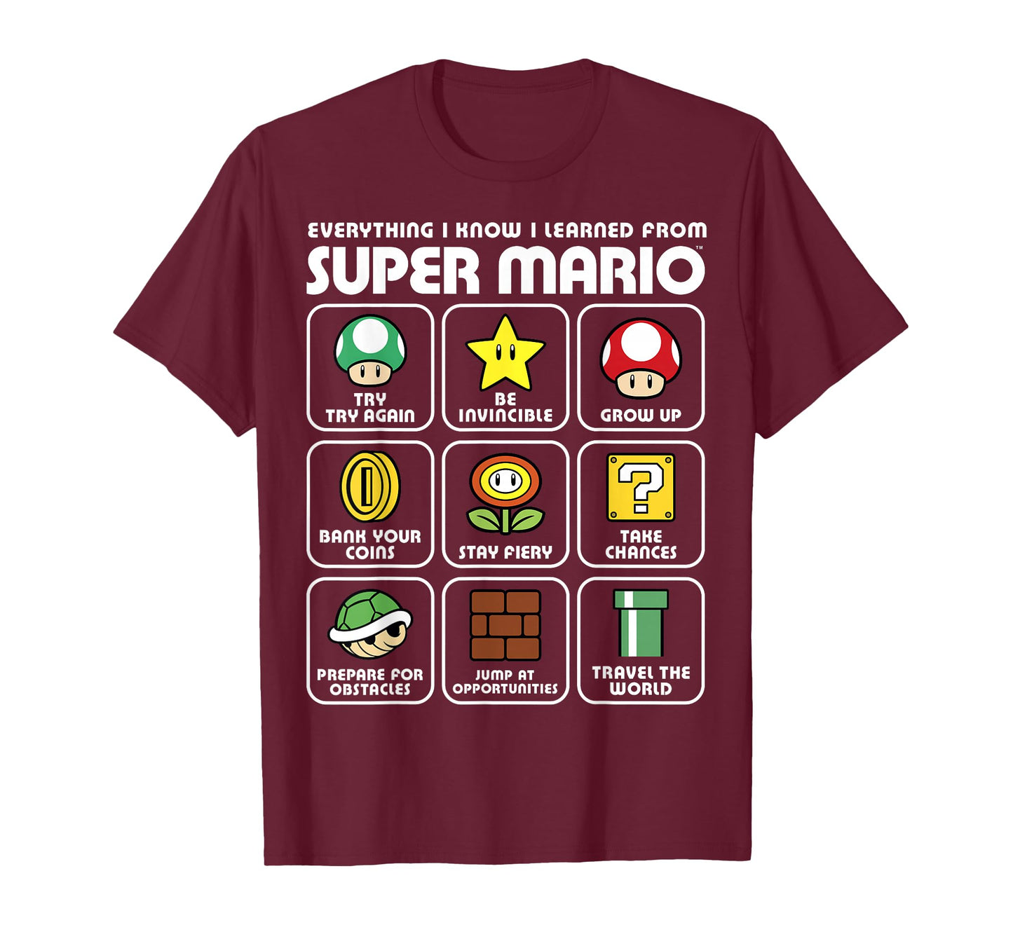 Nintendo Super Mario Life Lessons Icons Graphic T-Shirt T-Shirt
