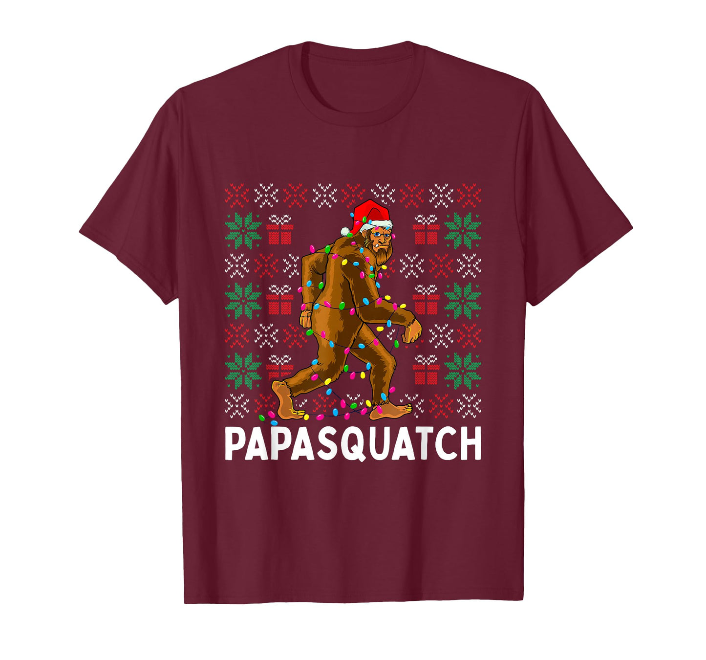 PapaSquatch Bigfoot Santa Ugly Christmas Pajamas Dad Papa T-Shirt