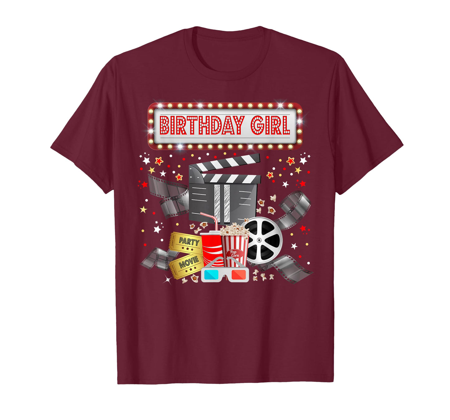 Movie Night Birthday Party Pajama Slumber Popcorn Cinema T-Shirt
