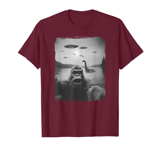 Nessie and UFO, Sasquatch Rare Selfie, The Loch Ness Bigfoot T-Shirt