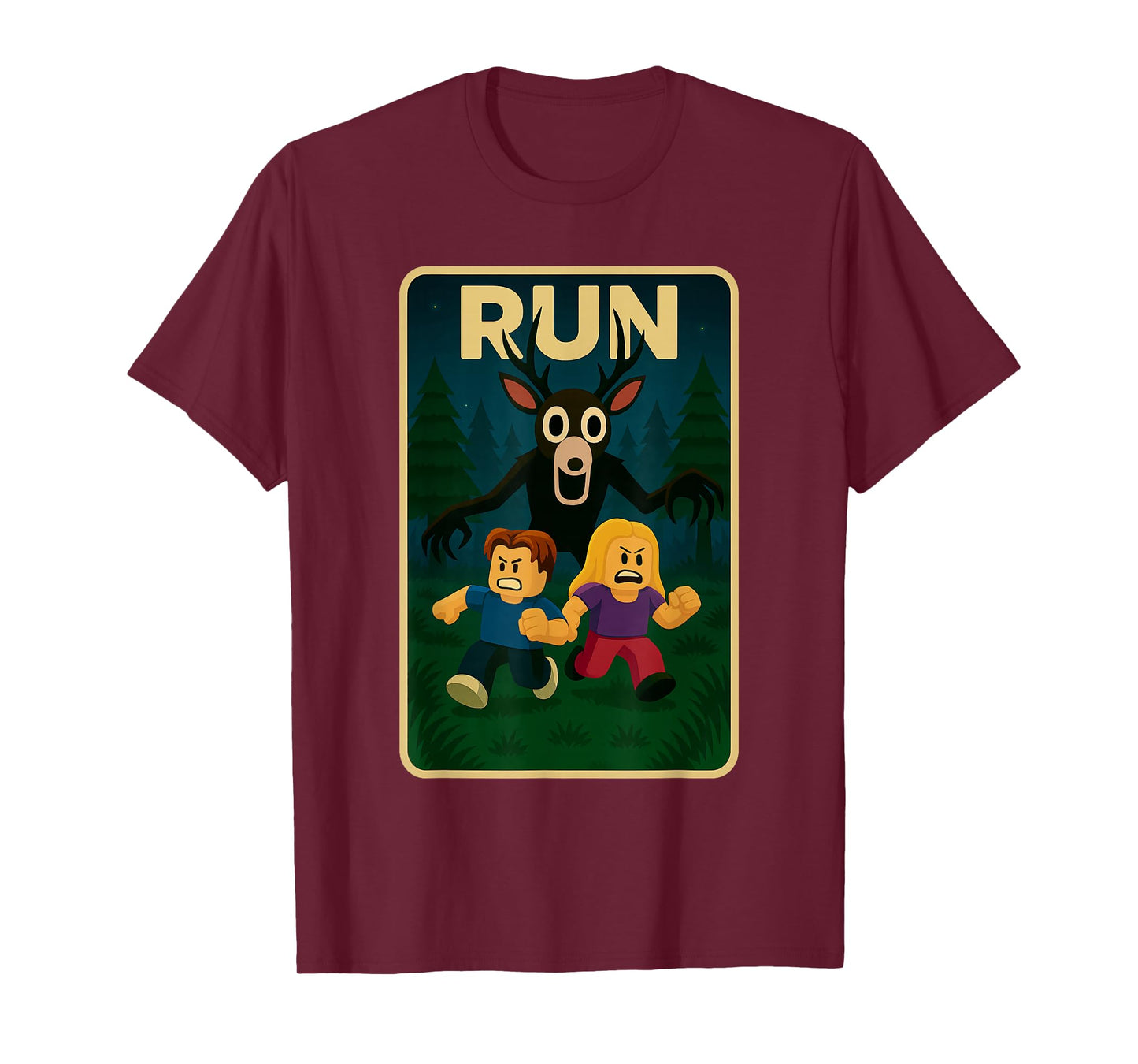 Run - 99 Nights Halloween Gamer Deer in The Forest Kids Meme T-Shirt