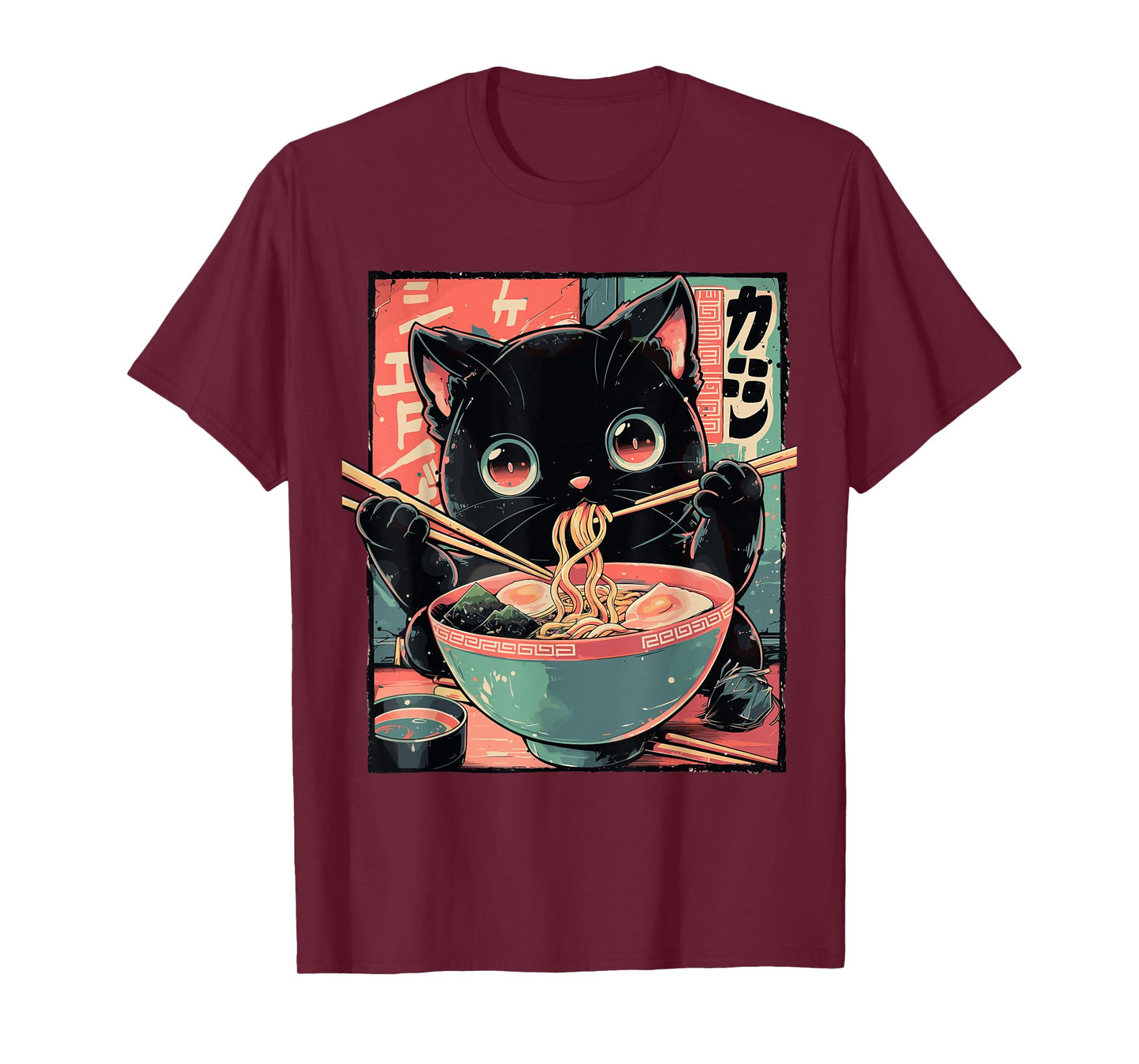 Cute Cat Eating Ramen Anime Japanese Culture T-Shirt
