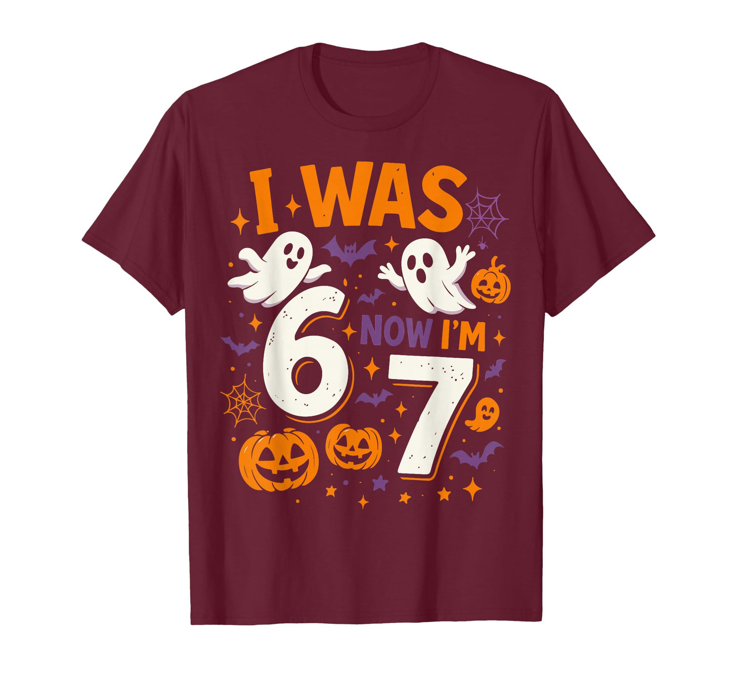 7 Year Old Birthday I was 6 Now I'm 7 Funny Halloween Ghost T-Shirt