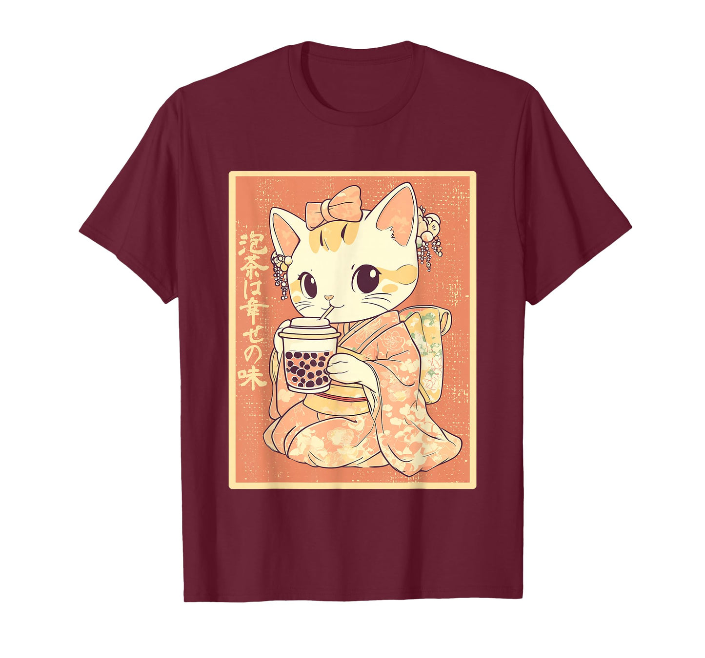 Kawaii Kimono Cat with Bubble Tea T-Shirt