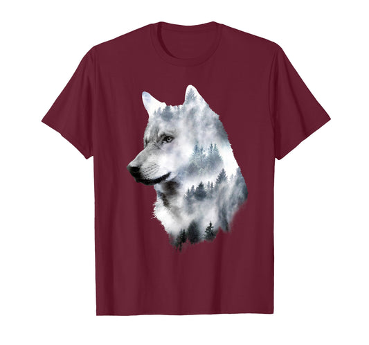 Dramabite Double Exposure Wolf T-Shirt - Men's Unisex Black Small Classic Fit Short Sleeve Animal-Wolf Graphic T-Shirt