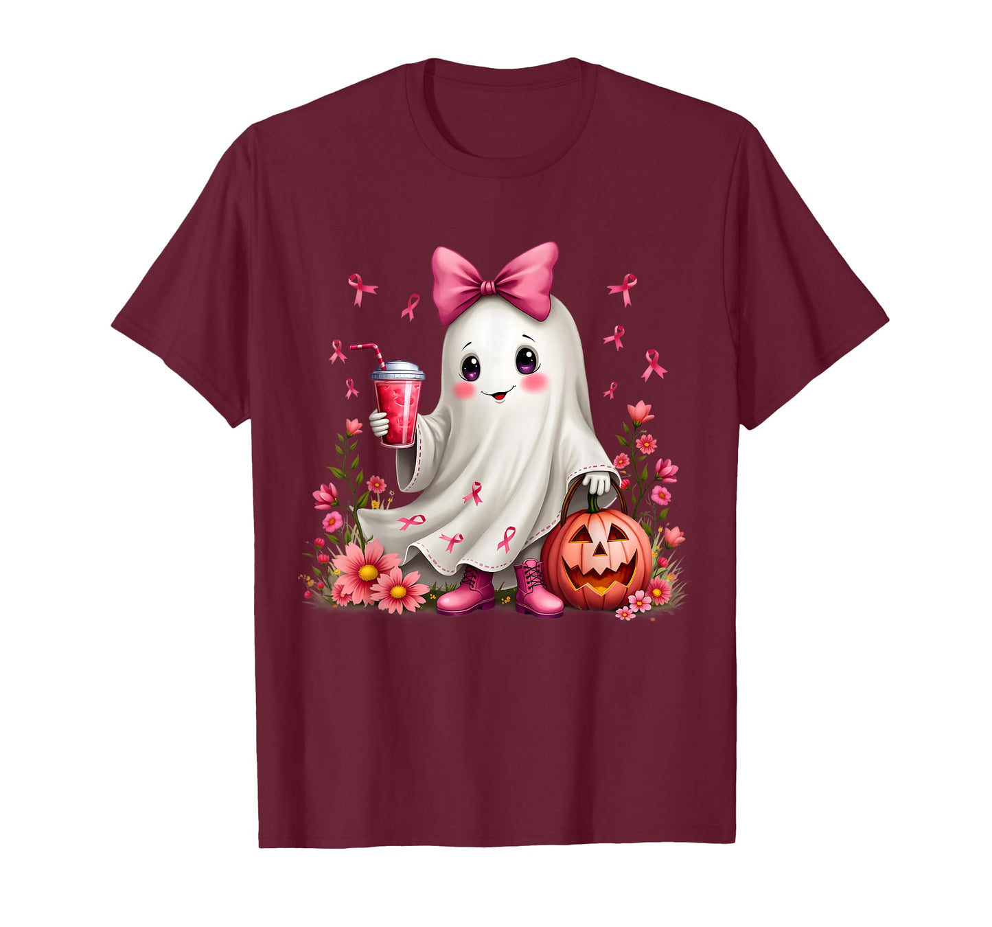 In October We Wear Pink Ghost Breast Cancer Awareness T-Shirt