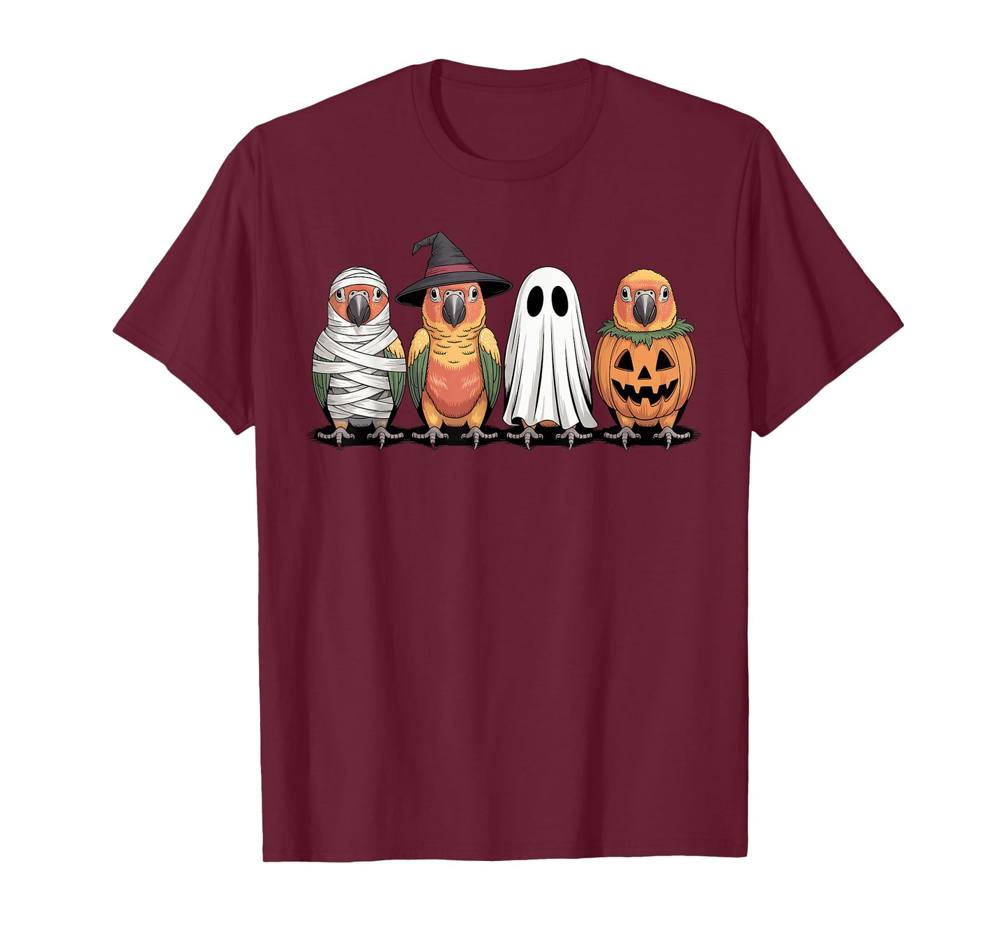 Spooky Ghost Sun Conure Bird Pumpkin Halloween Skeleton T-Shirt