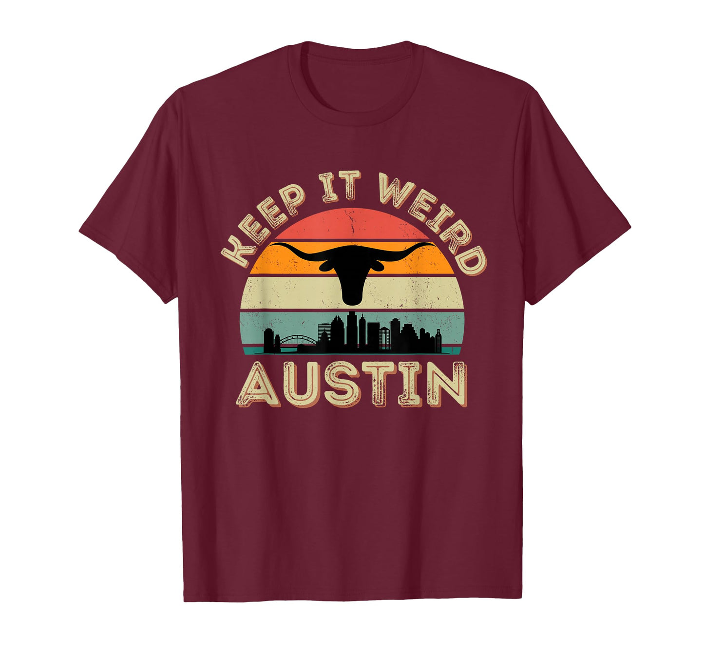 Vintage Austin, Texas Keep It Weird Longhorn Sunset Gift T-Shirt