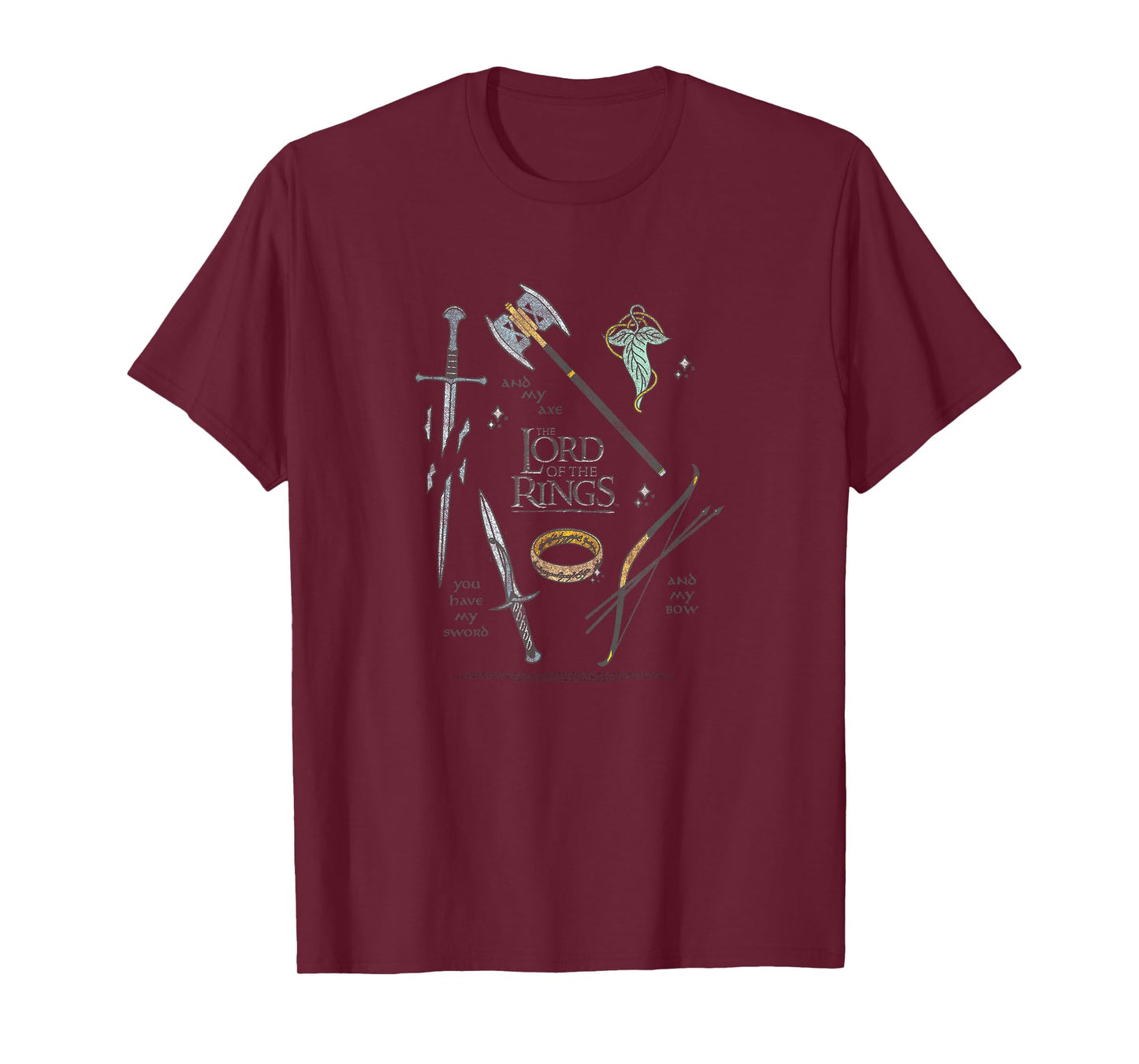 Lord of The Rings Fellowship Weapons Grid T-Shirt Small