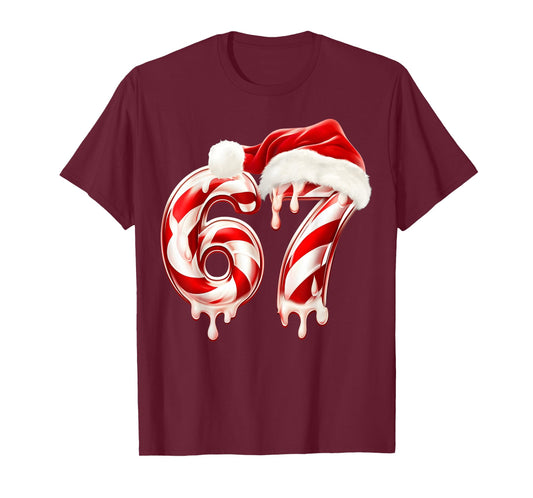 Melting Candy Cane 67 Christmas Design, Santa Hat Holiday T-Shirt