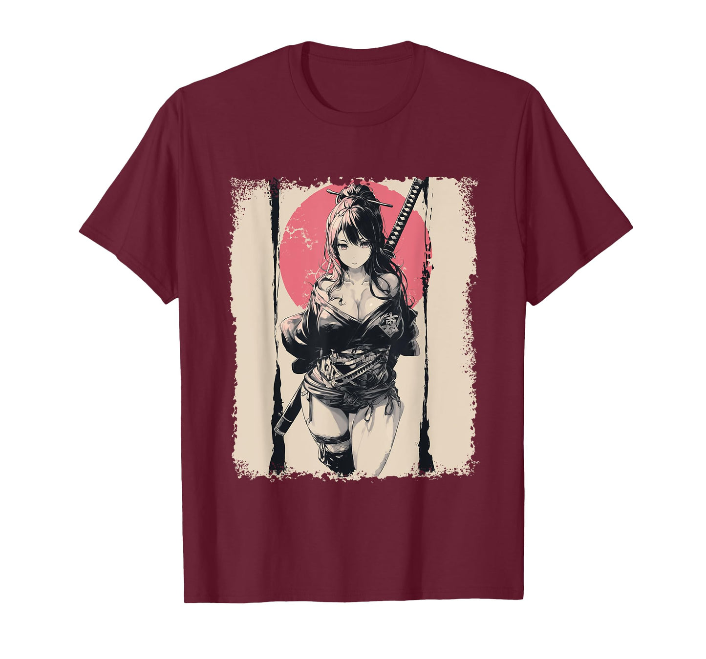 Sexy Anime Girl japanese Samurai Red Sun T-Shirt
