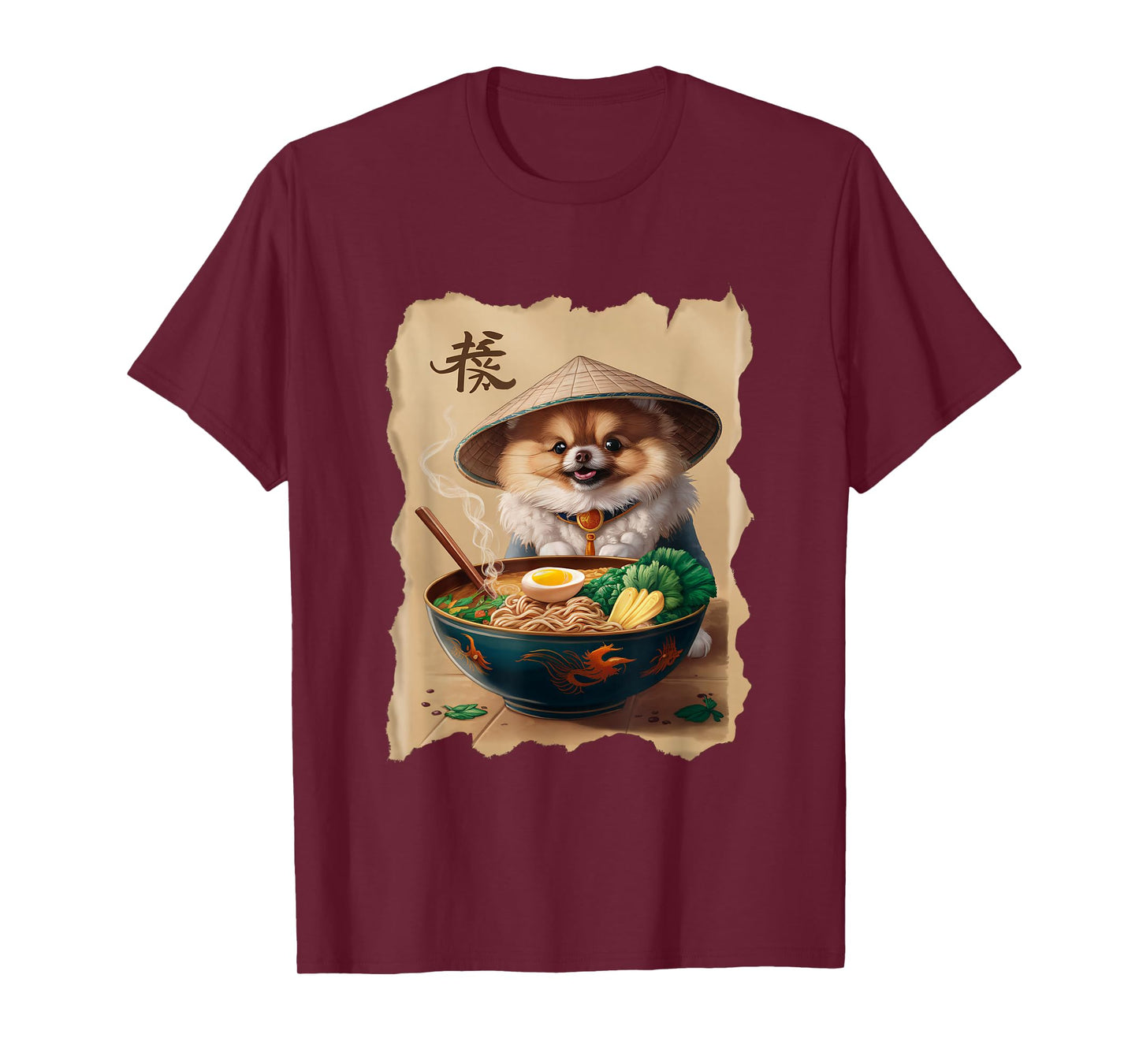 Men Woman Kawaii Eating Ramen Japanese Pomeranian T-Shirt