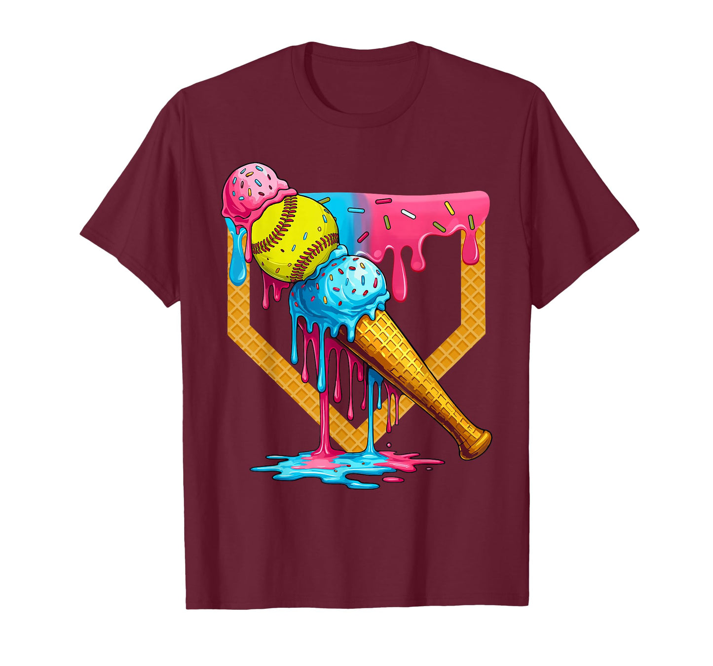 Cute Ice Cream Softball Home Plate Drip Game Day Softball T-Shirt