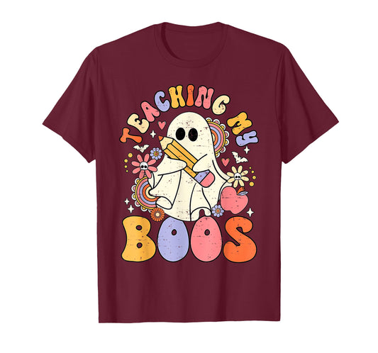 Teaching My Boos Cute Ghost Retro Groovy Teacher Halloween T-Shirt