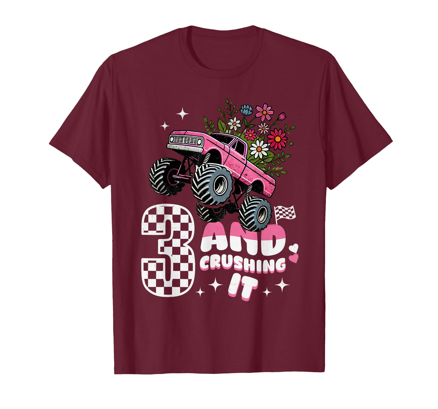 Girls Monster Truck 3rd Birthday Party 3 & Crushing It Kids T-Shirt