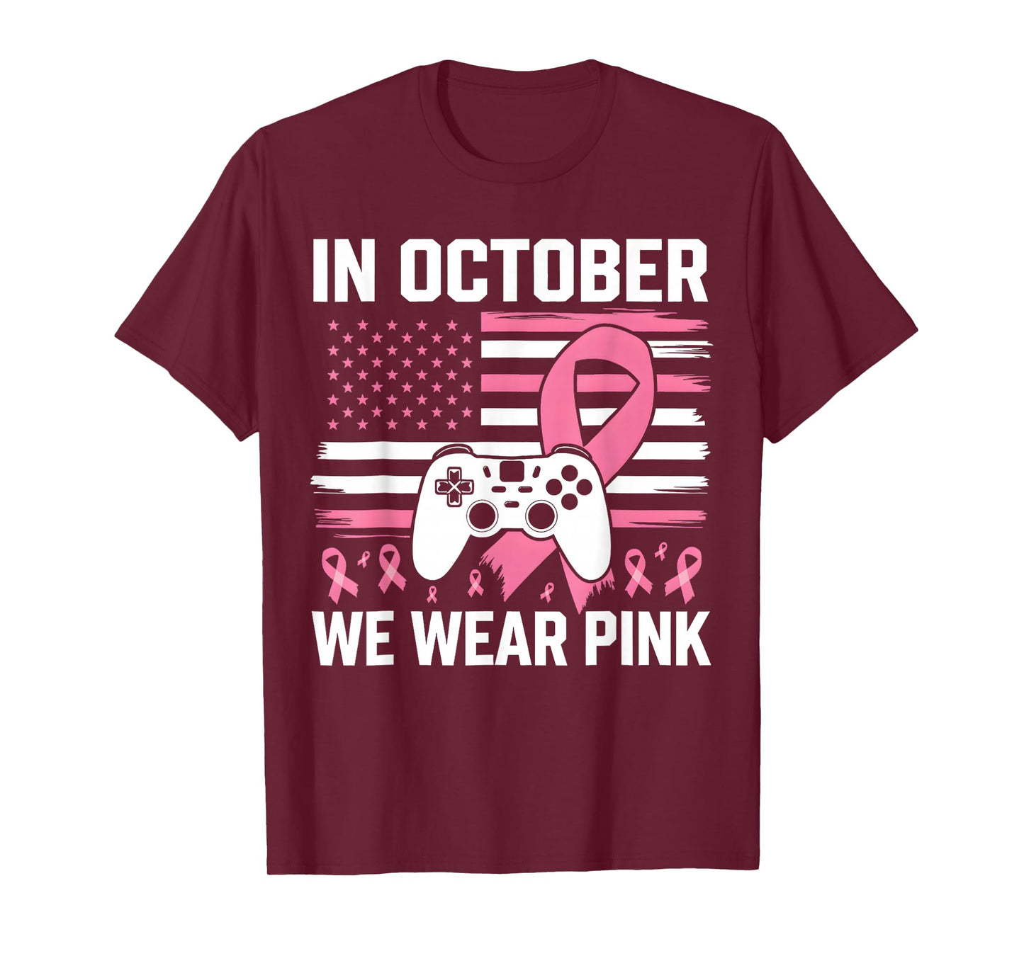 in October We Wear Pink Breast Cancer Gaming Kids Boys Youth T-Shirt