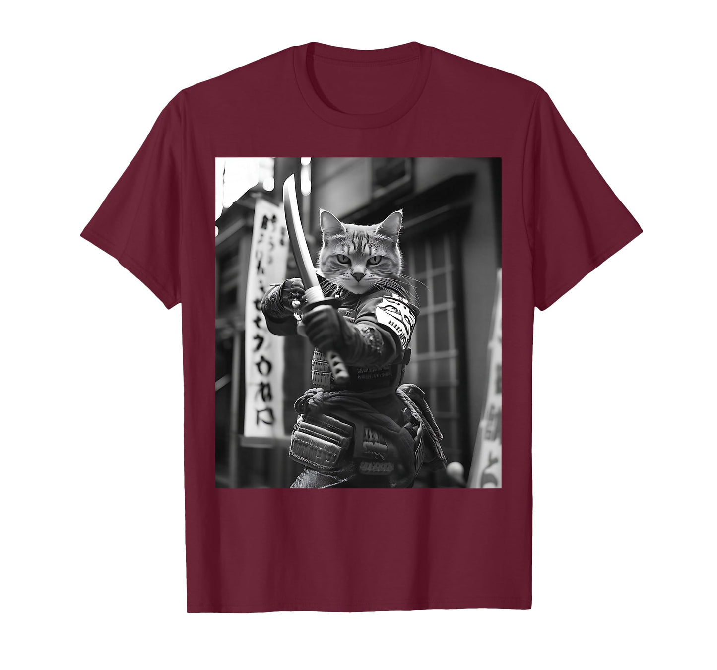 Funny Japanese Samurai Cat Meme Martial Arts Dad Graphic Tee T-Shirt