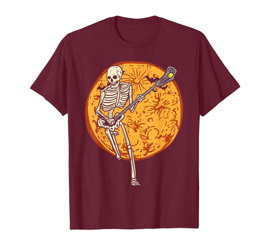 Lacrosse Skeleton Full Moon Sports Halloween Men Women T-Shirt