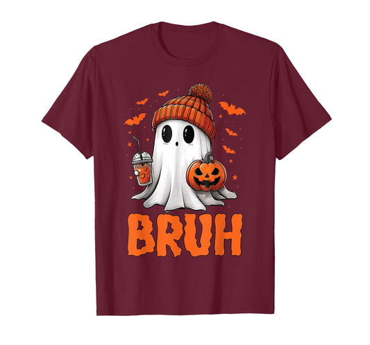 Bruh Ghost Drinking Coffee Halloween Ghost T-Shirt