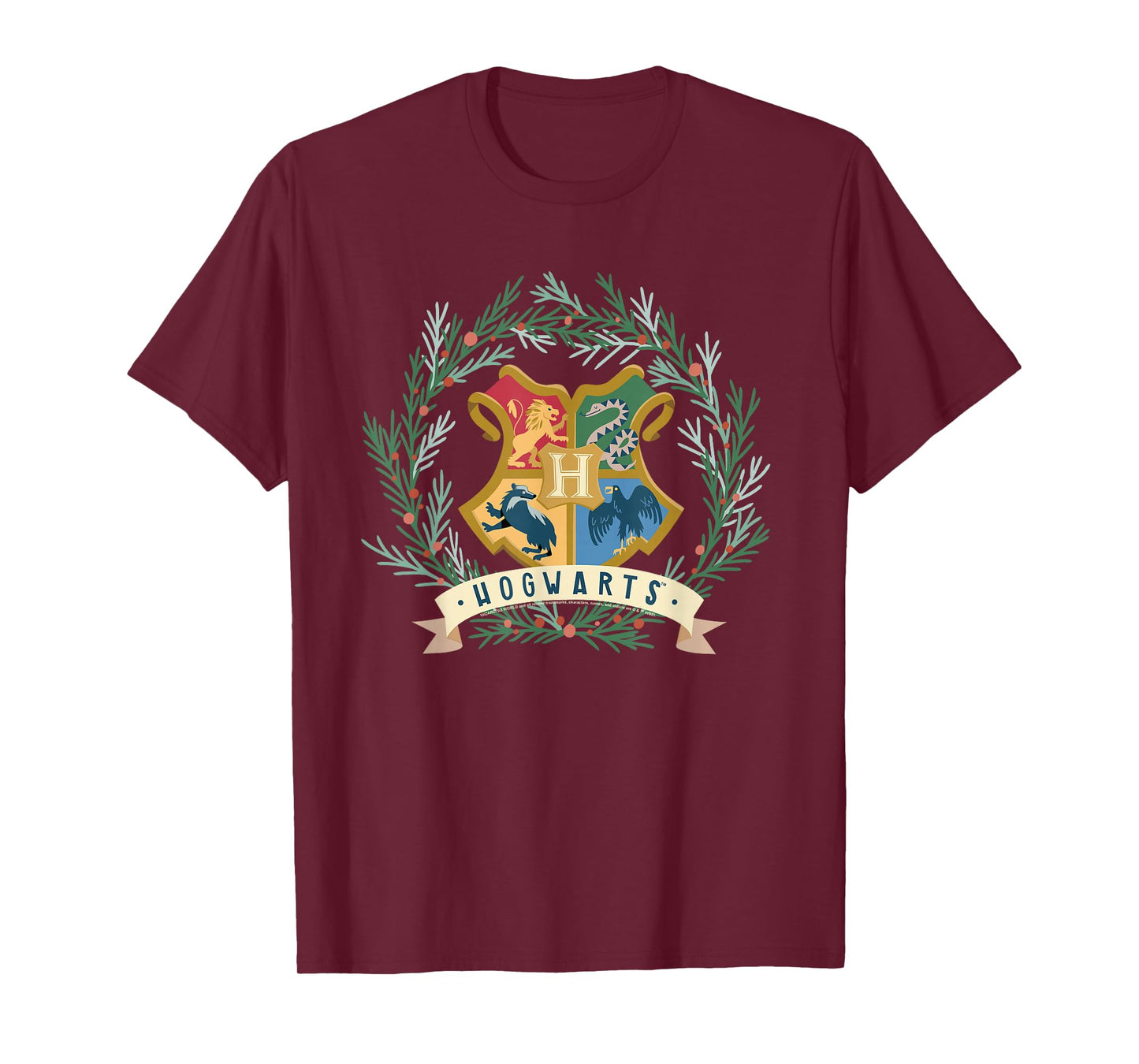 Harry Potter Hogwarts Shield Christmas Wreath T-Shirt