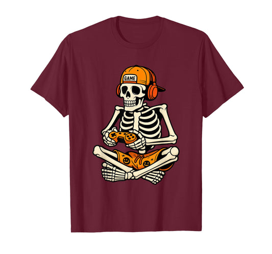Skeleton Gamer Headphone Funny Halloween Gaming Boys Kids T-Shirt