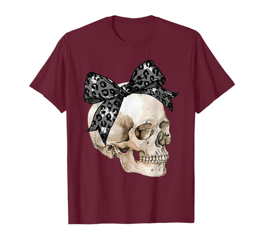 Coquette Bow Spooky Season Skeleton Skull Horror Halloween T-Shirt
