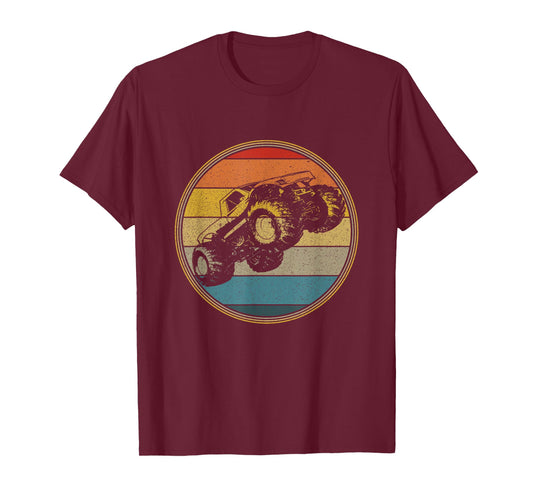 Monster Truck Vintage Retro Style Sun Design T-Shirt