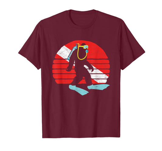 Vintage Funny Bigfoot SCUBA Diving Retro Dive Flag T-Shirt