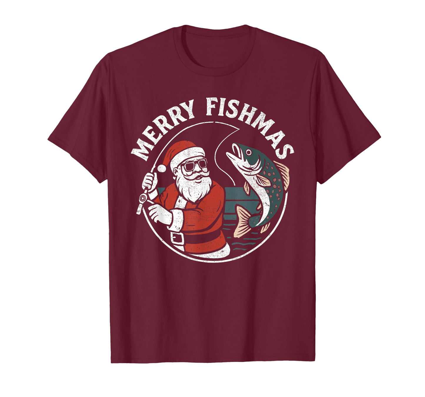 Merry Fishmas, Christmas Fishing Santa Claus T-Shirt