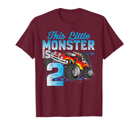 Birthday 2 Years Old Kid Monster Truck 2nd B-day Funny T-Shirt