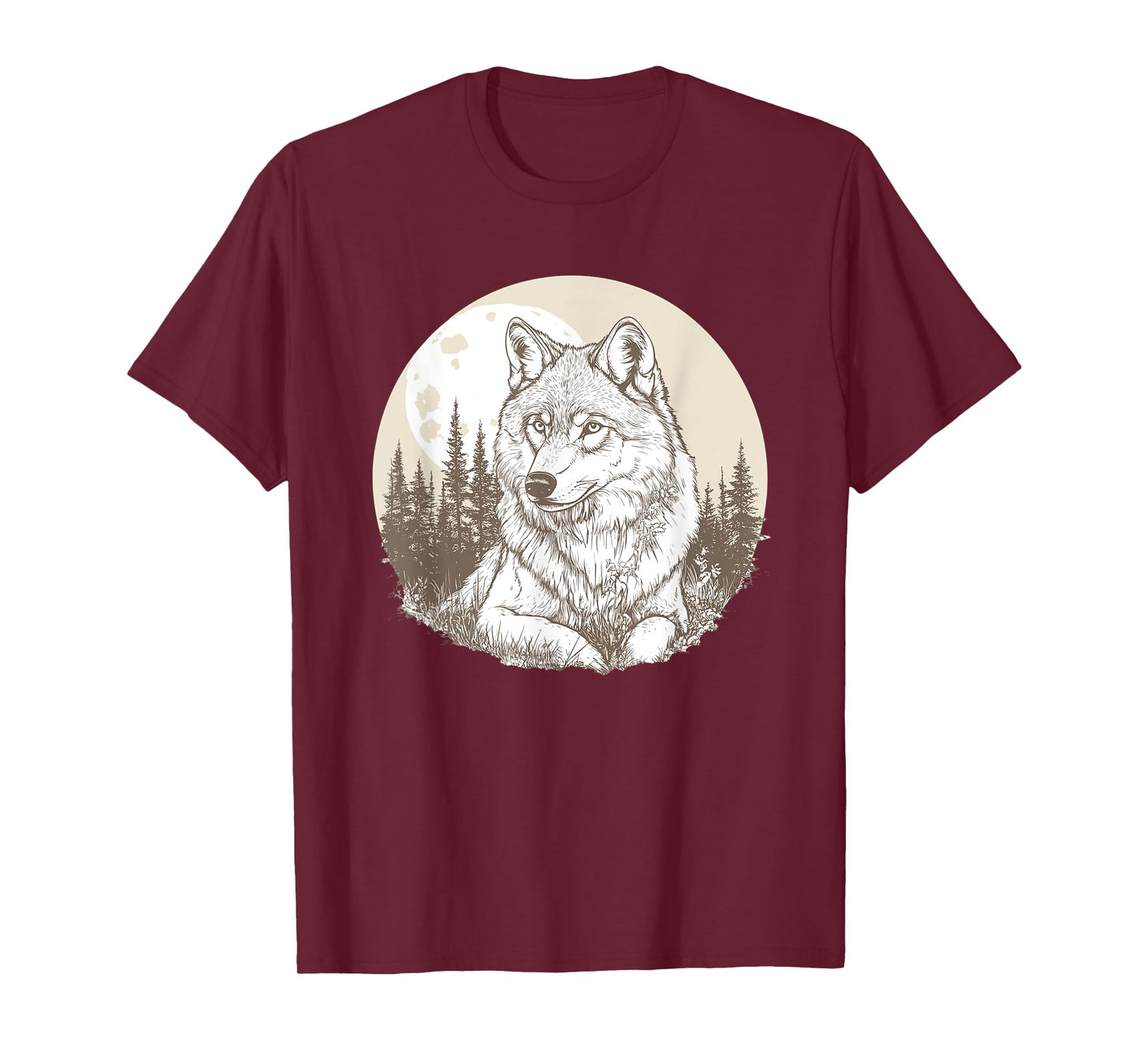 Wolf Under Full Moon In Forest T-Shirt
