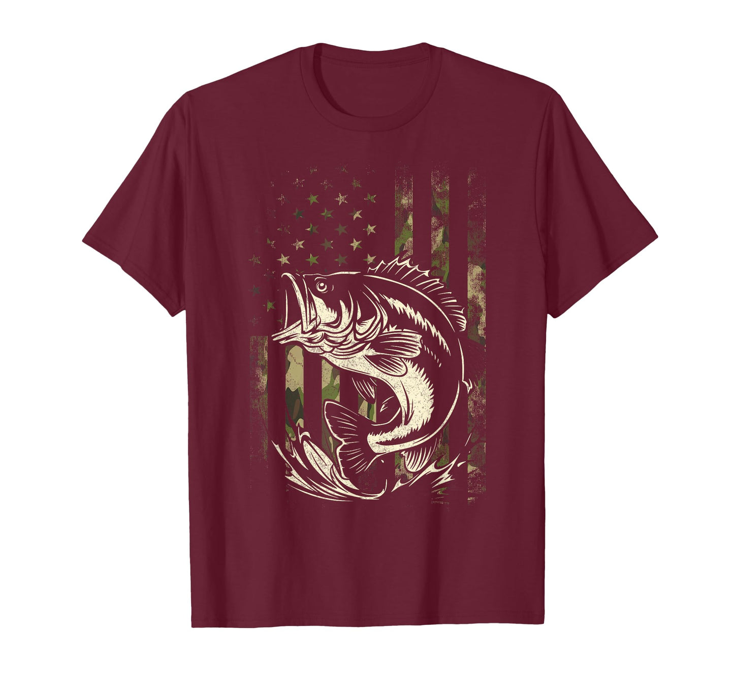 Fishing Camouflage US American Flag Bass Fish Fisherman Camo T-Shirt