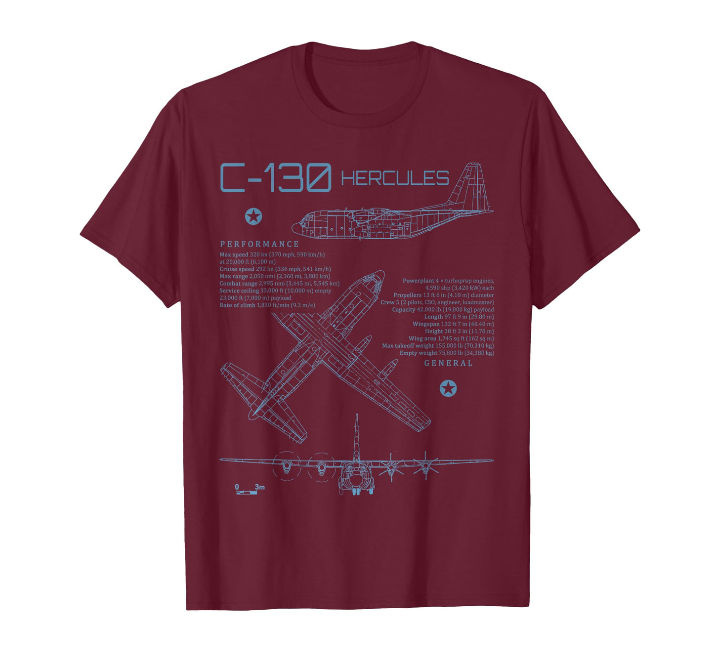 C-130 Turboprop US Military Transport Aircraft Blueprint T-Shirt